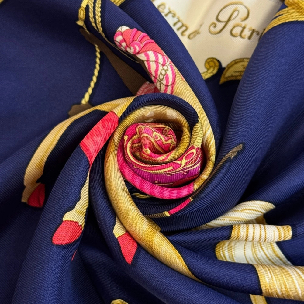 HERMES Carre 90 Turkish Horse Scarf/Muffler, Navy